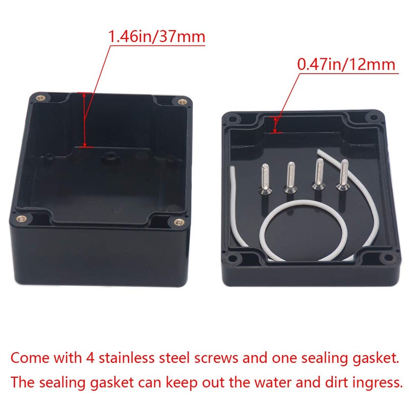Raculety 2 Pack Project Box IP65 Waterproof Junction Box ABS Plastic Black Electrical Boxes DIY Electronic Project Case Power Enclosure 4.53"x3.54"x2.17"(115x90x55mm) - Image 4